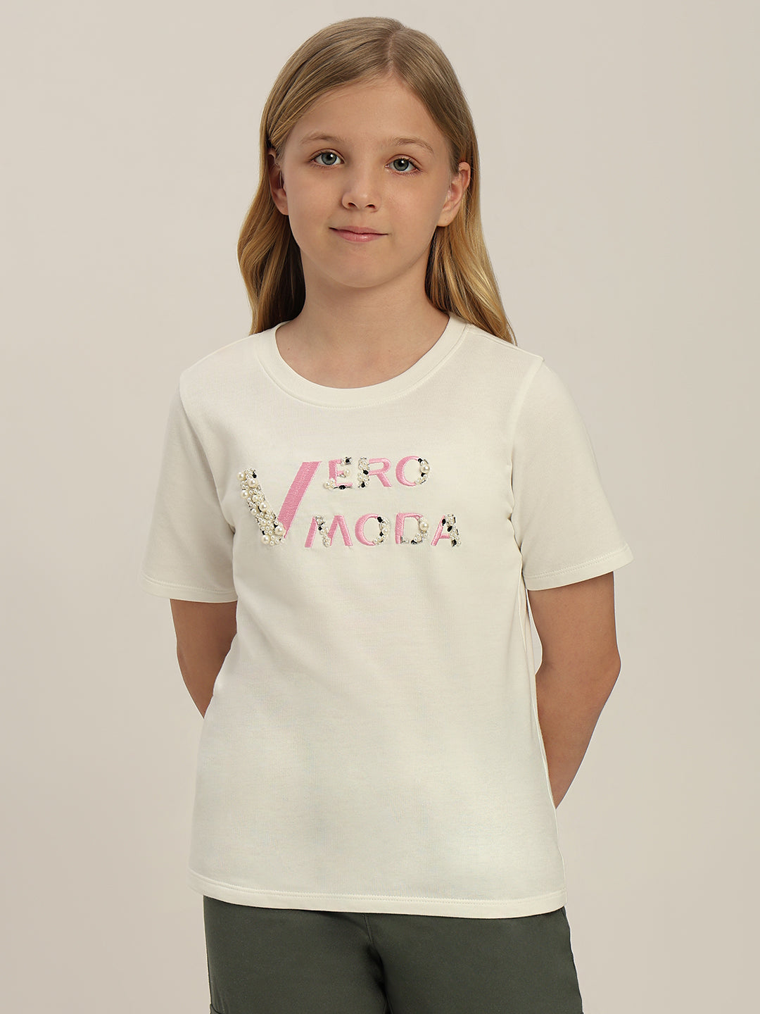 GIRLS White Embellished Logo T-shirt