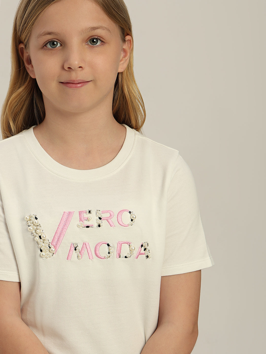 GIRLS White Embellished Logo T-shirt