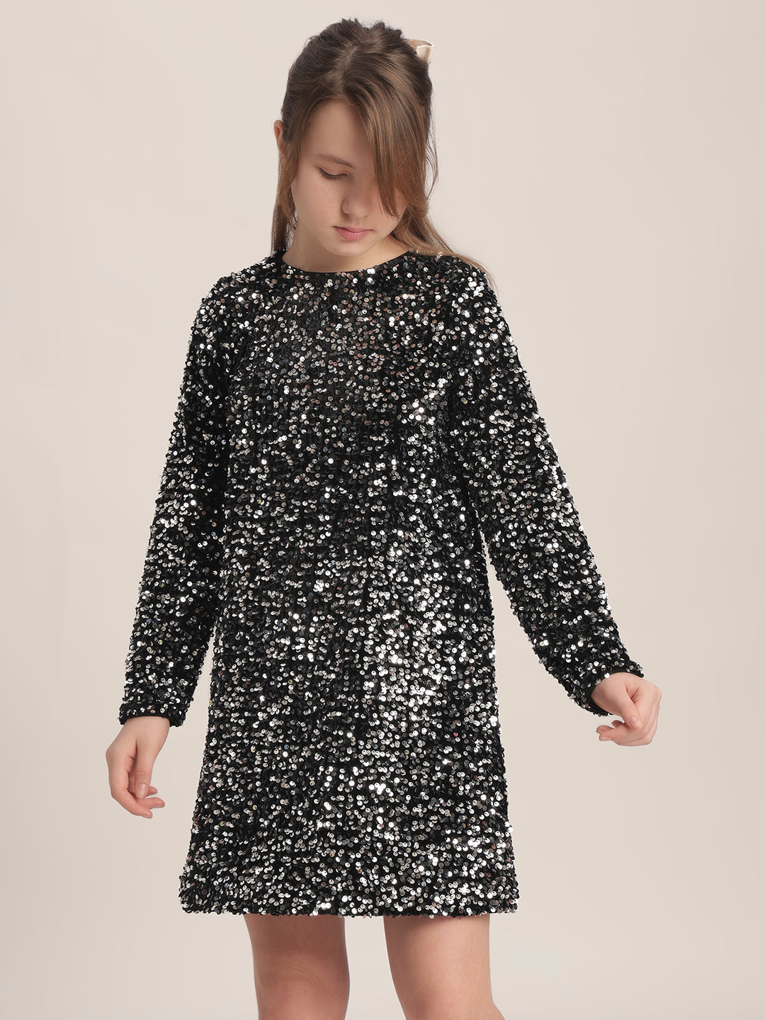 Girls Black Sequin Mini Skirt