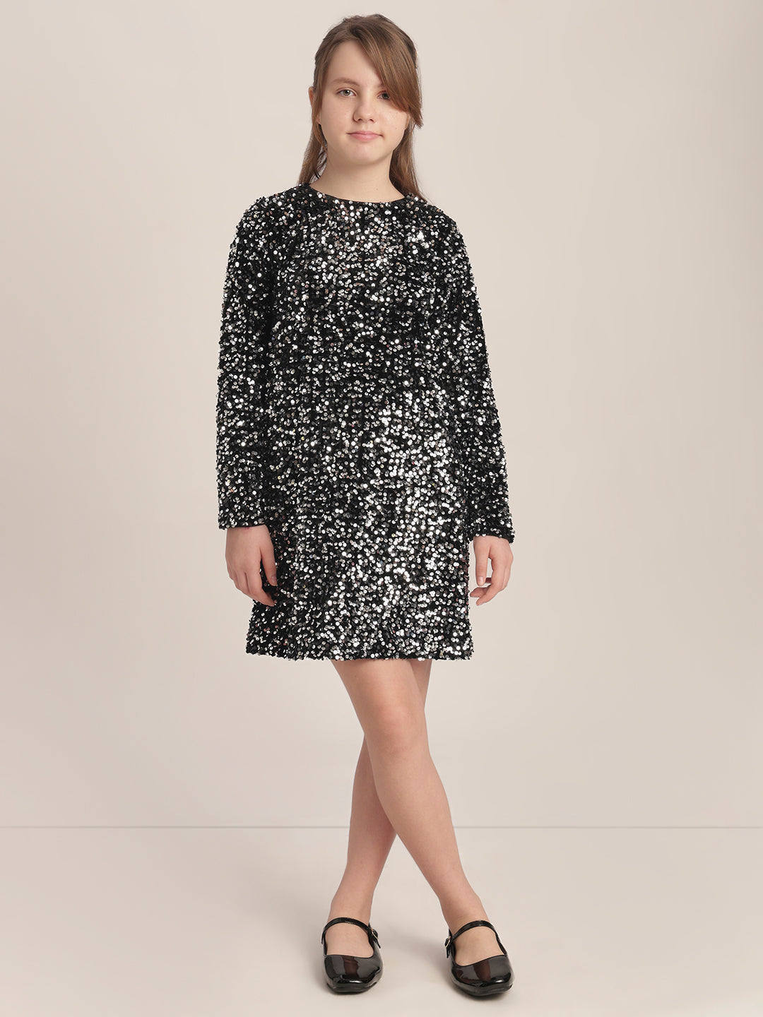 Girls Black Sequin Mini Skirt