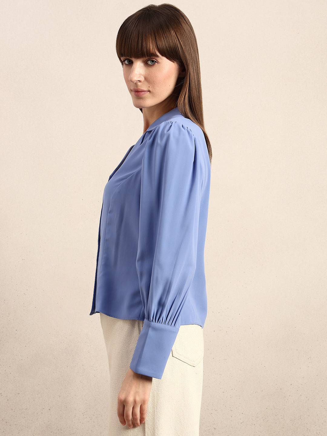 Blue Cuff Sleeves Shirt