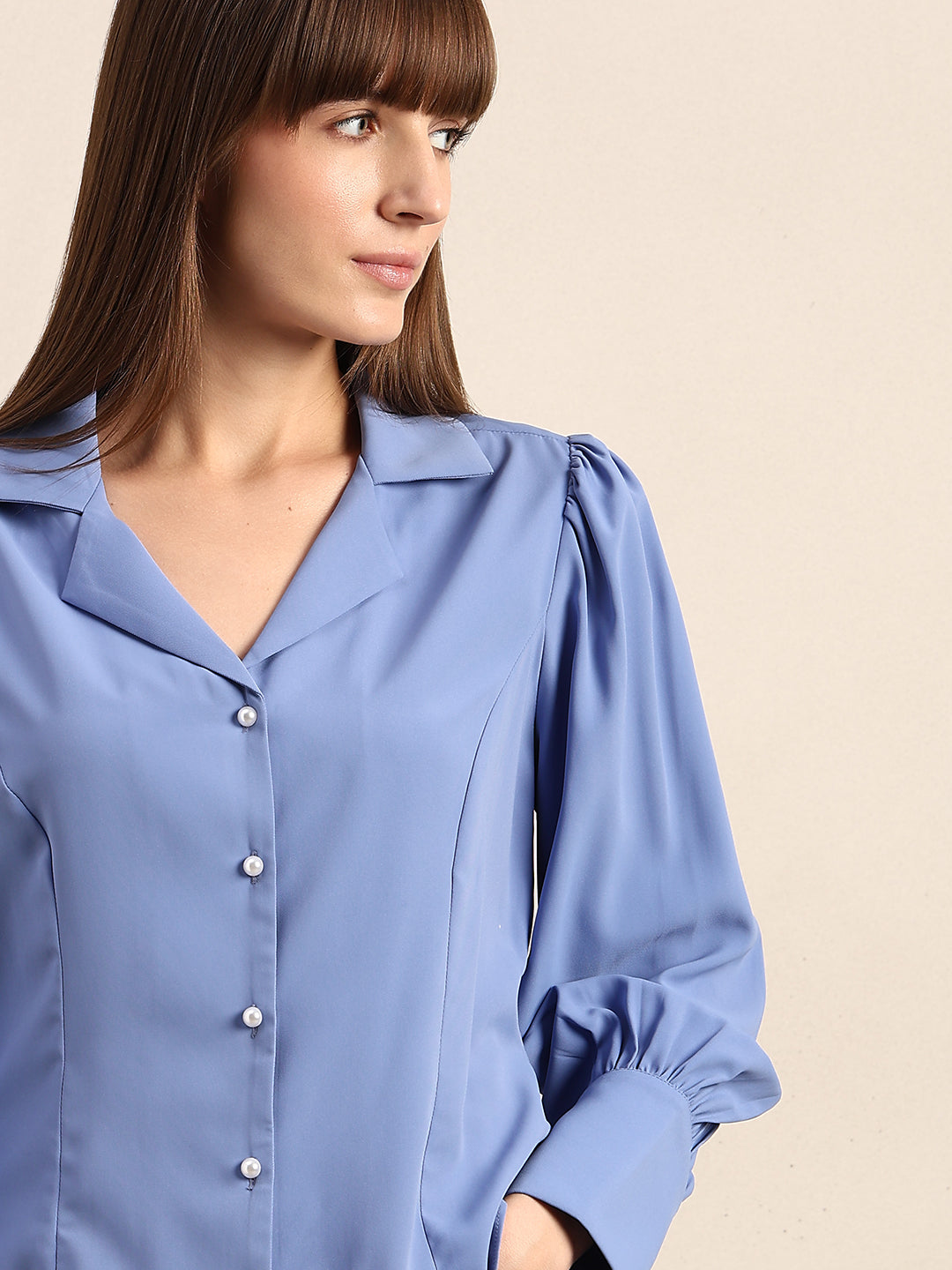 Blue Cuff Sleeves Shirt