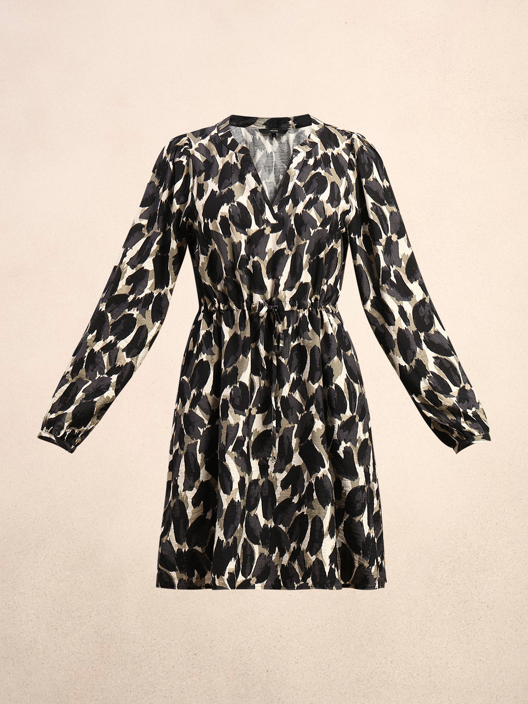 Abstract Animal Print Short Dress - Black