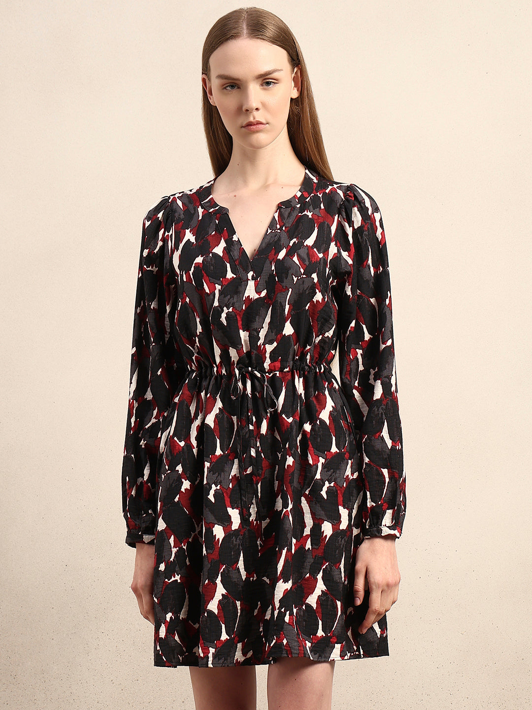 Abstract Animal Print Short Dress - Red