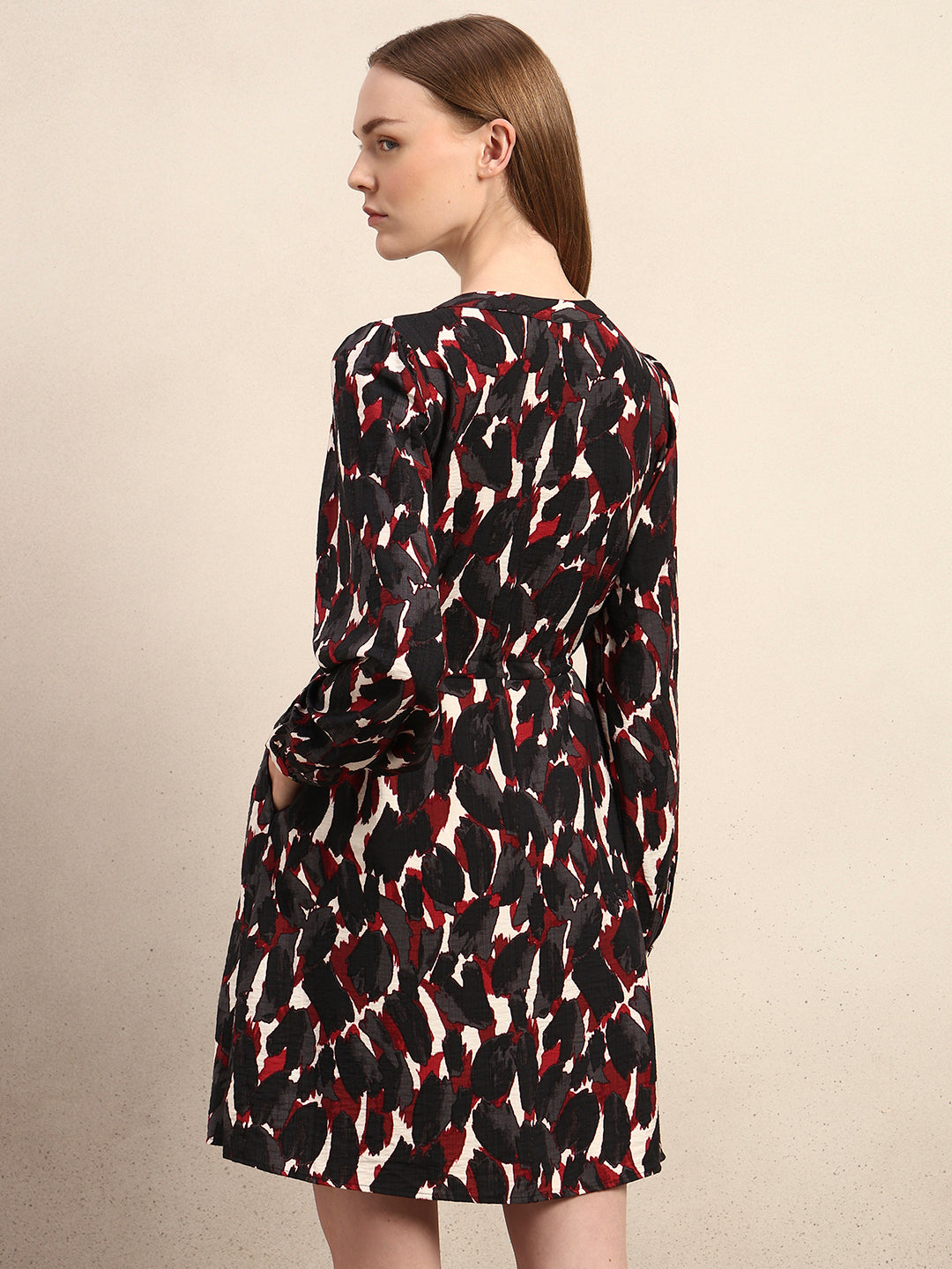 Abstract Animal Print Short Dress - Red