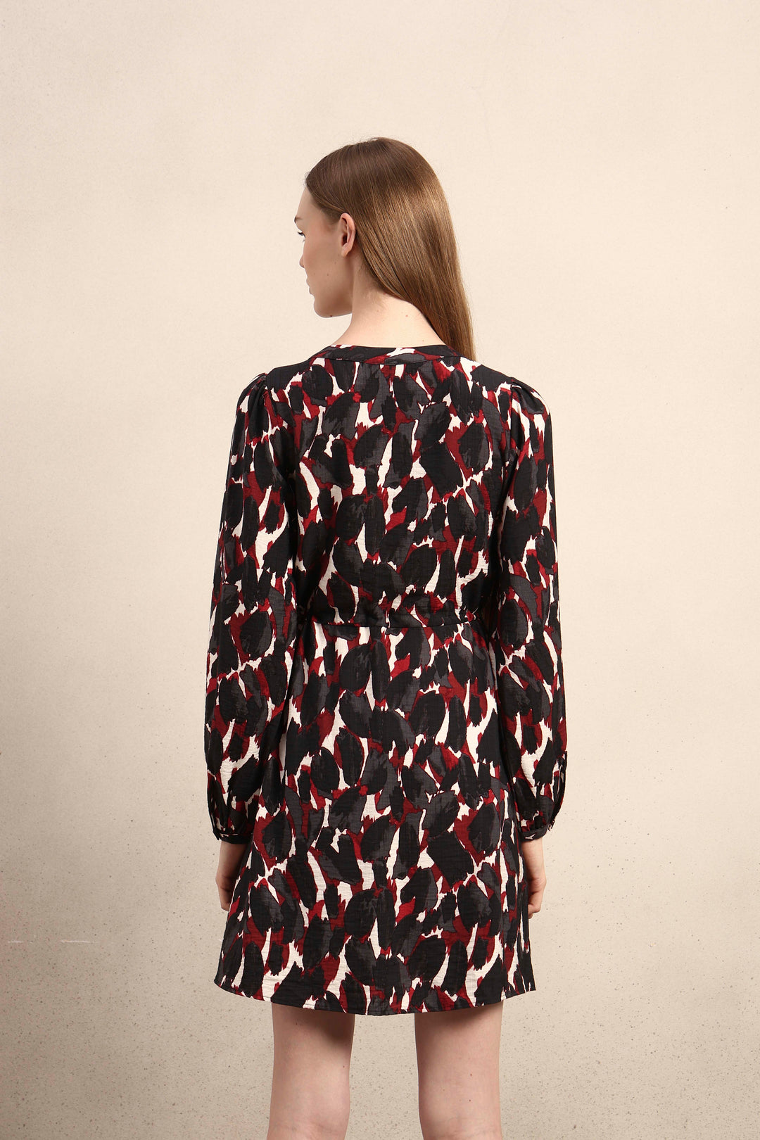 Abstract Animal Print Short Dress - Red