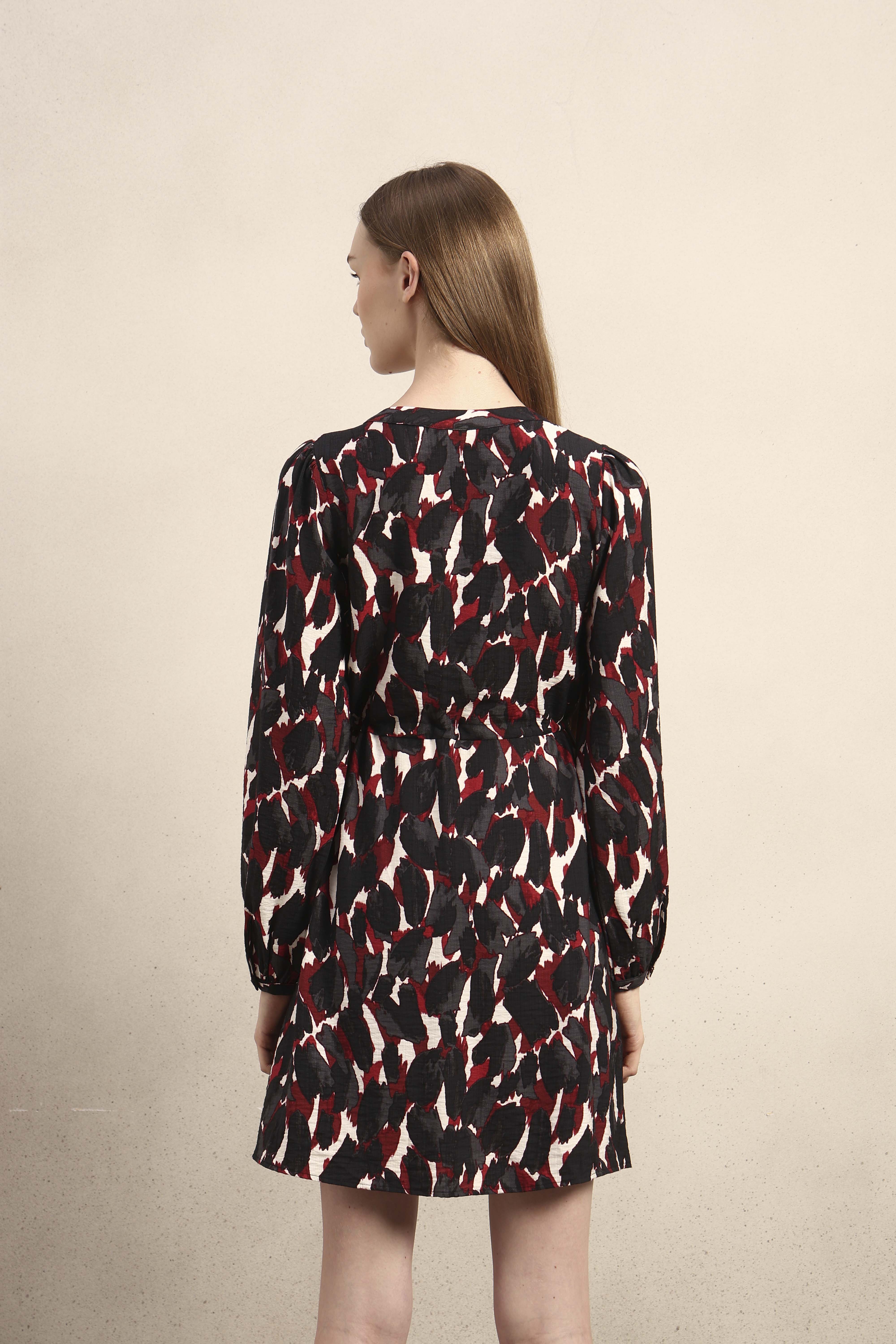 Abstract Animal Print Short Dress - Red