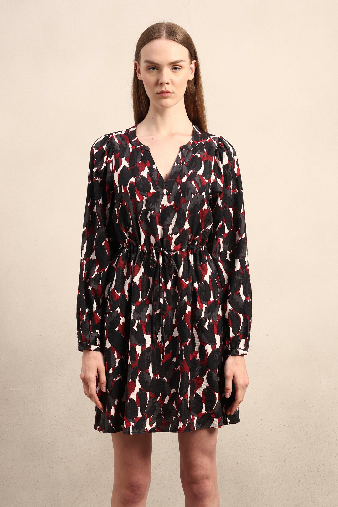 Abstract Animal Print Short Dress - Red