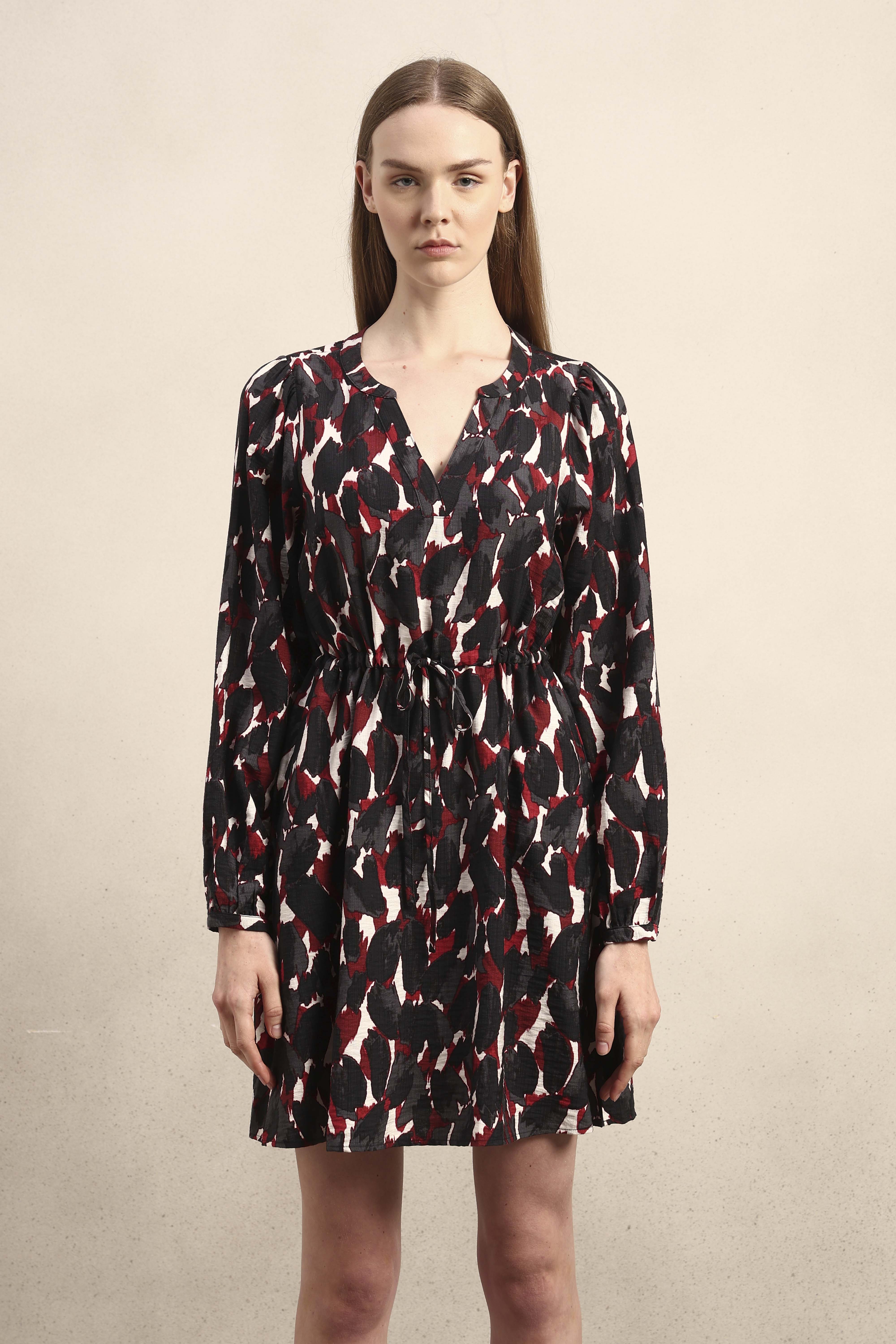 Abstract Animal Print Short Dress - Red