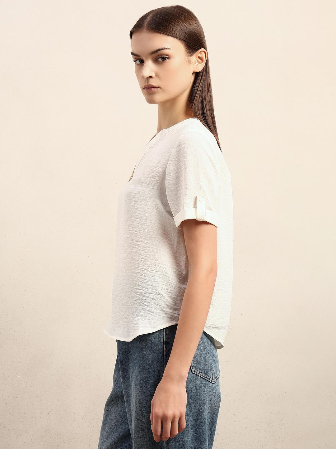 White V-Neck Short Sleeves Top