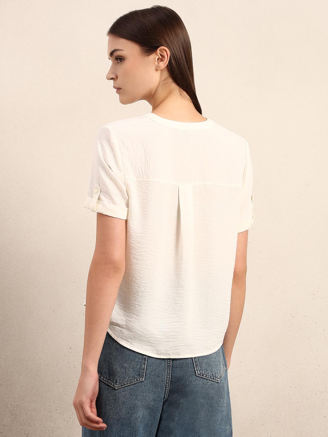 White V-Neck Short Sleeves Top