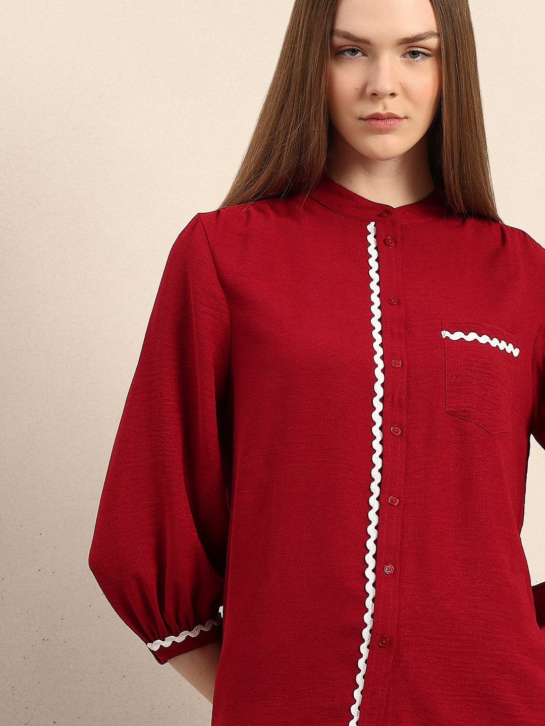 Mandarin Collar Cotton Shirt