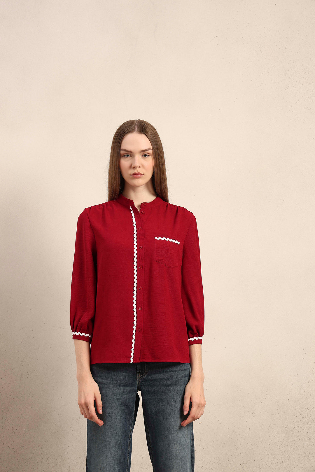 Mandarin Collar Cotton Shirt