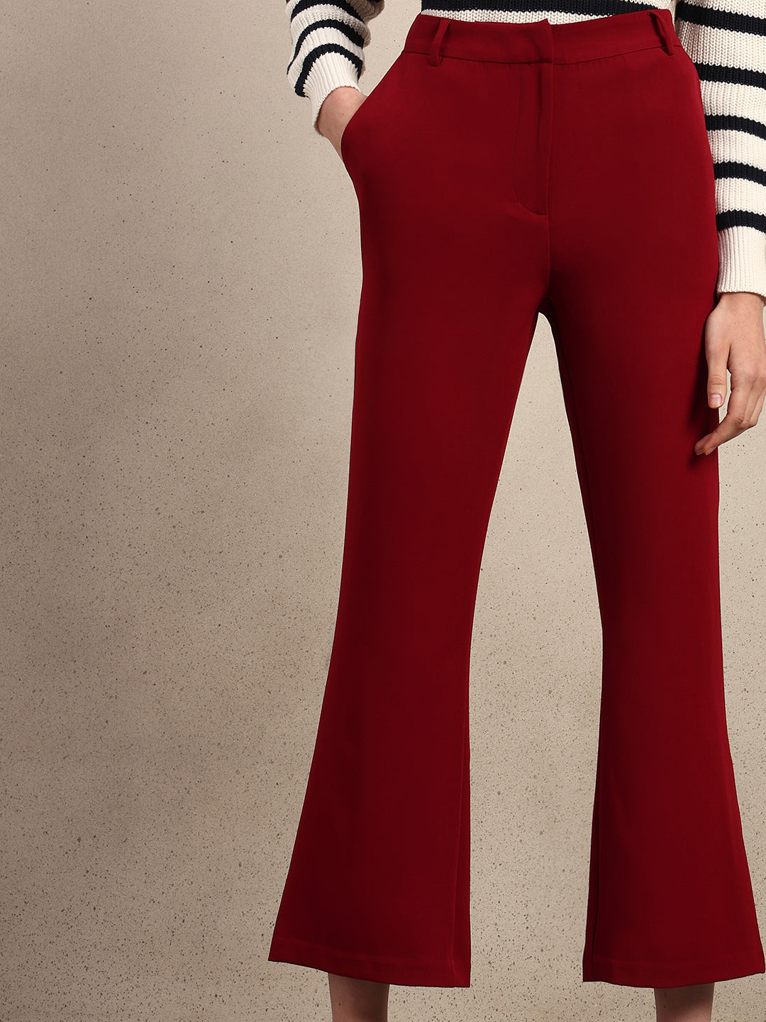 High Rise Bootcut Pants - Maroon