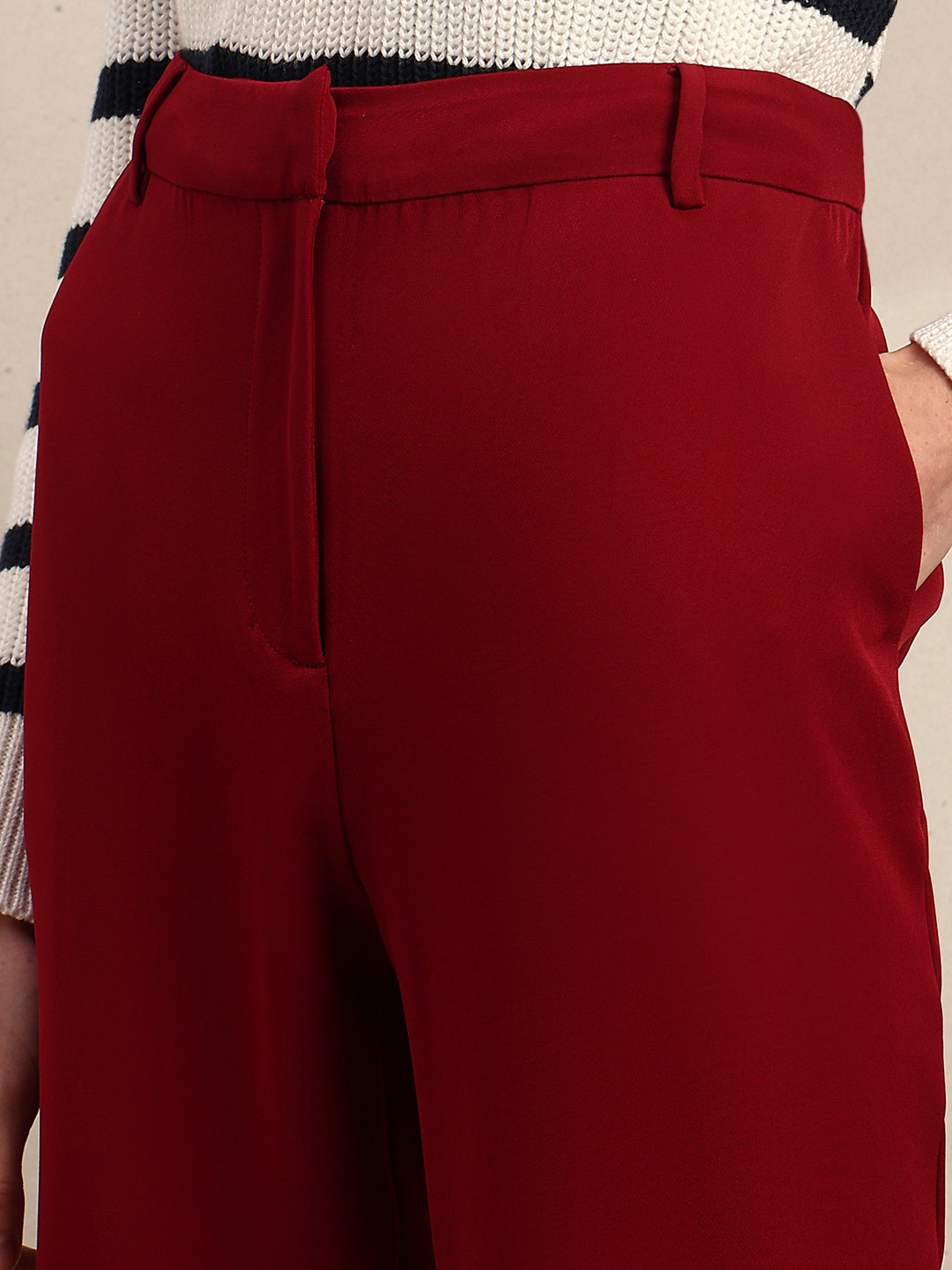 High Rise Bootcut Pants - Maroon