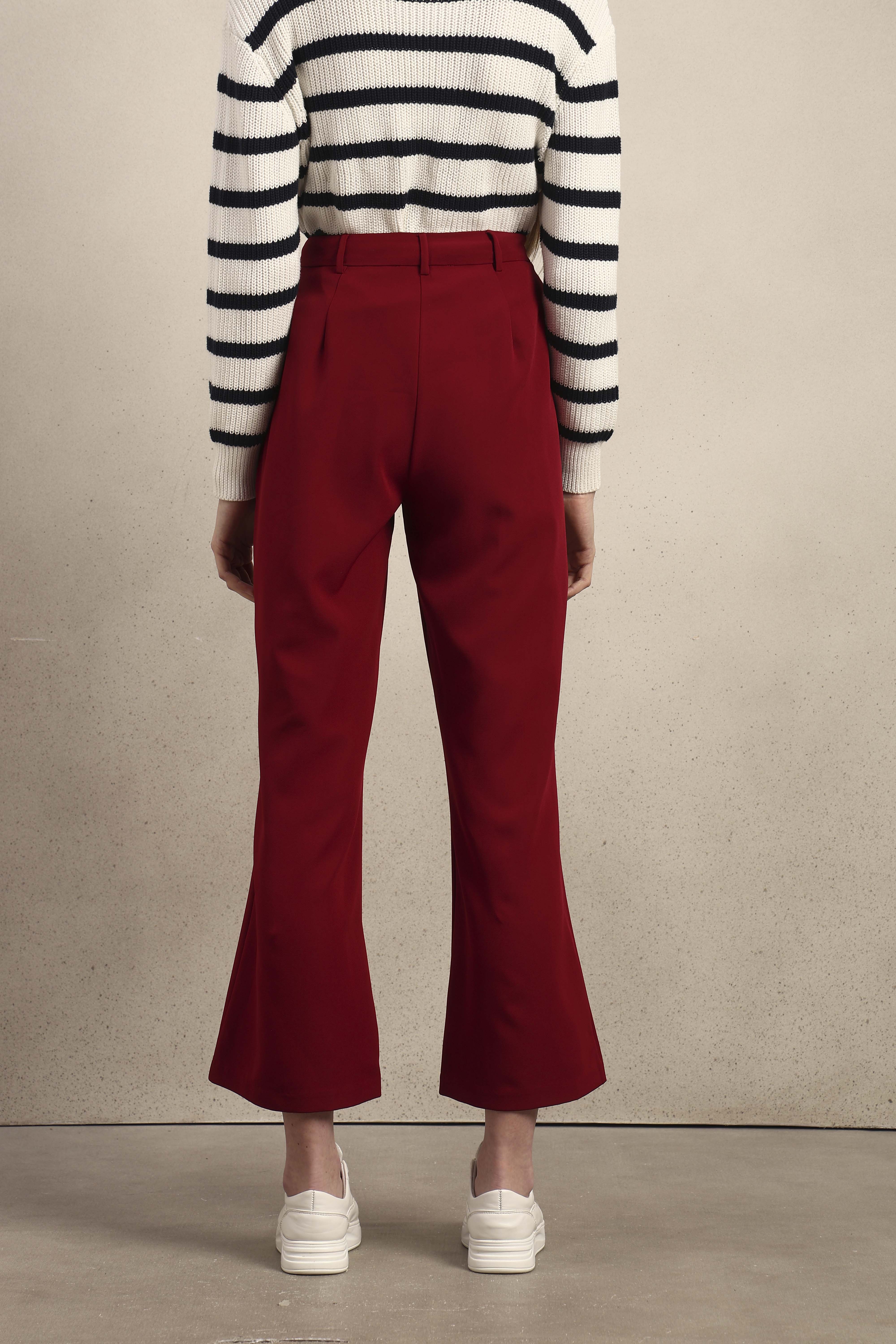 High Rise Bootcut Pants - Maroon
