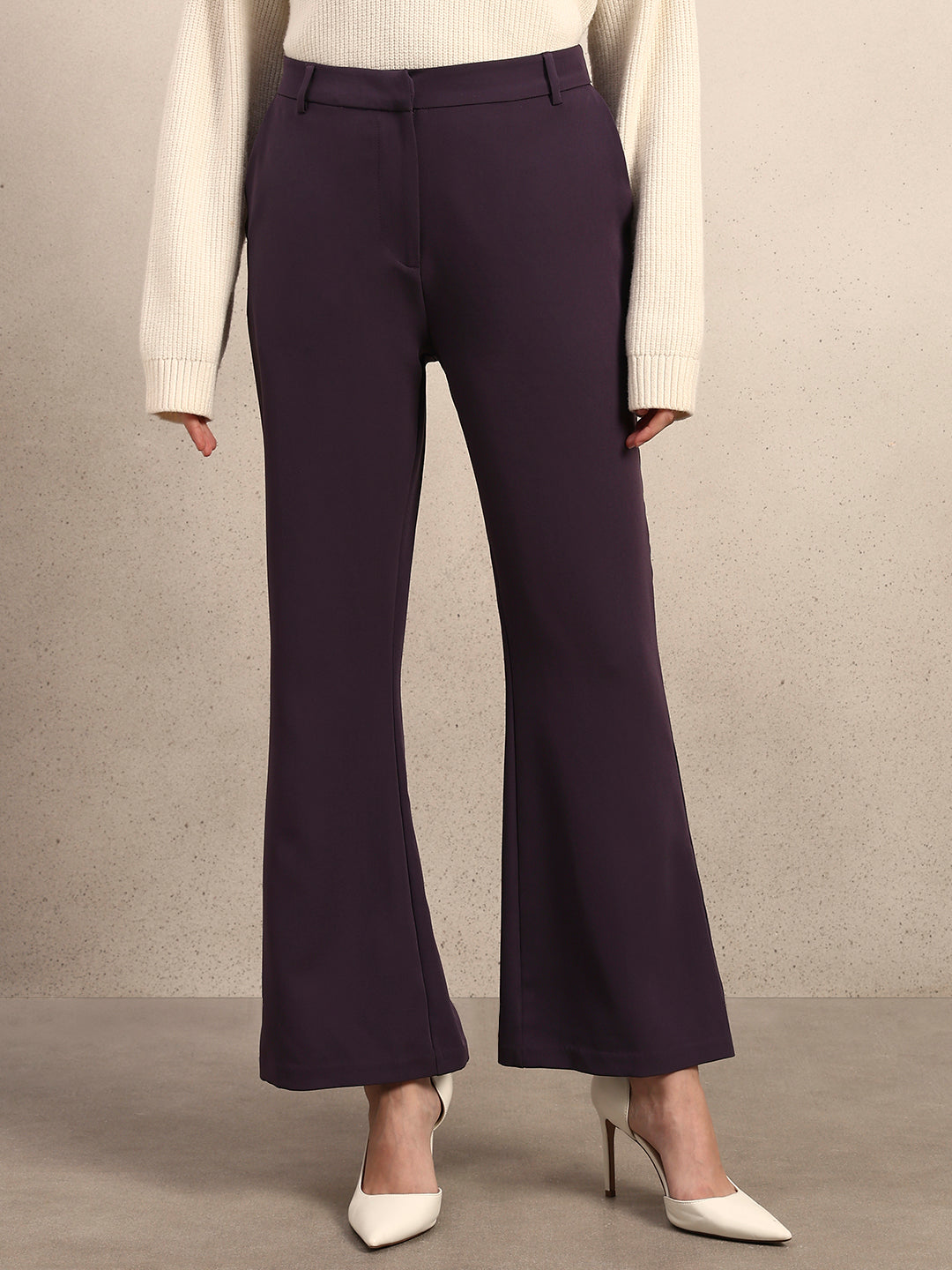 High Rise Bootcut Pants - Purple