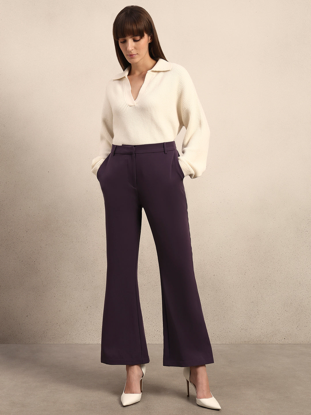 High Rise Bootcut Pants - Purple
