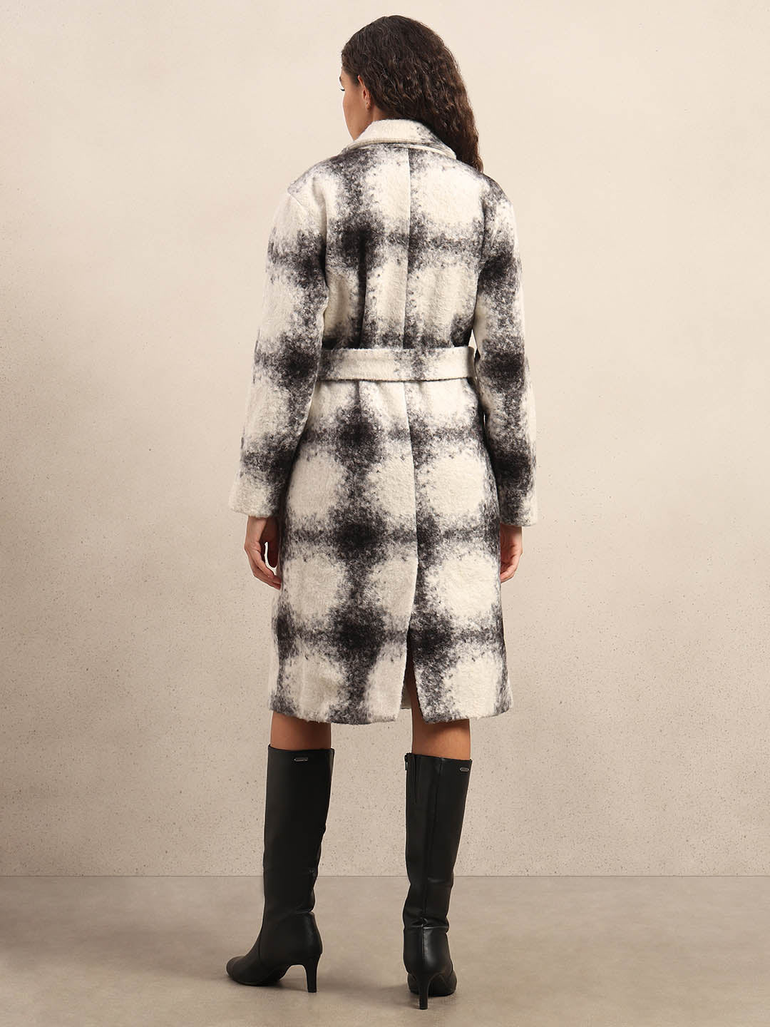Black & White Check Belted Coat