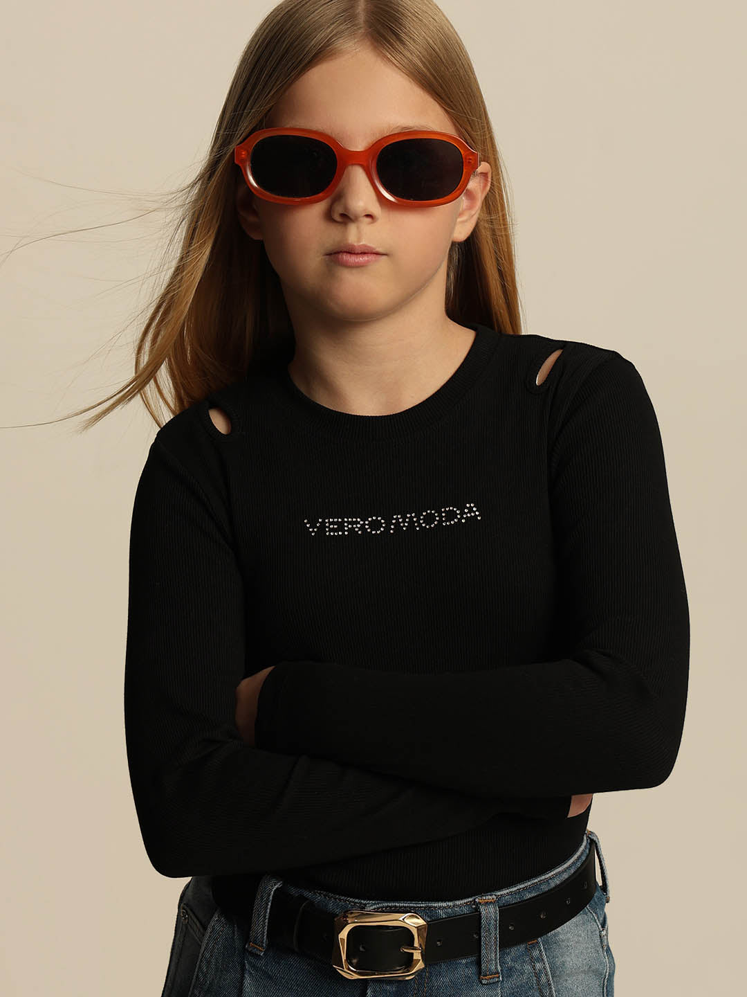 GIRLS Black Cut-Out Top