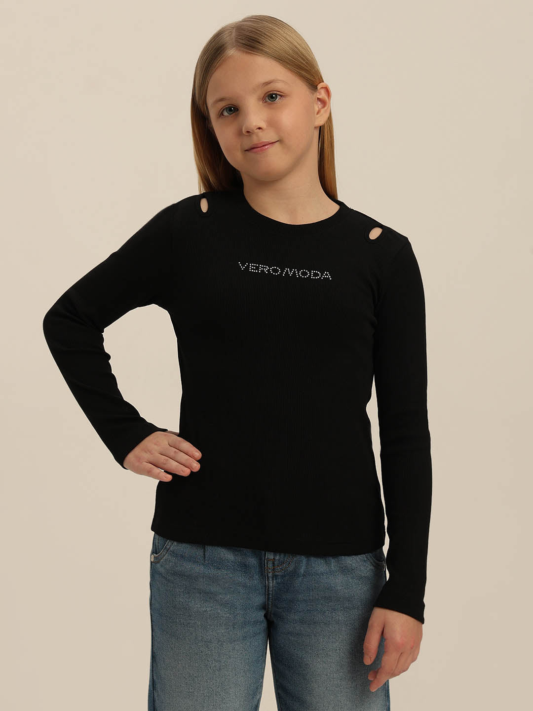 GIRLS Black Cut-Out Top