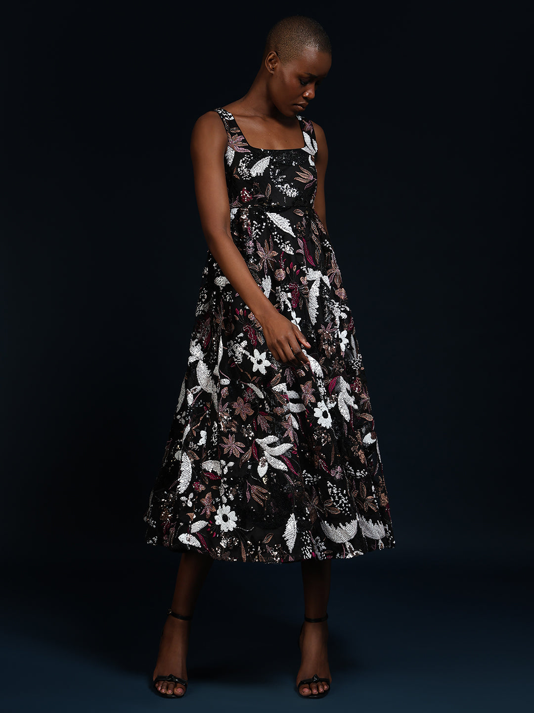 Marquee Black Floral Midi Dress