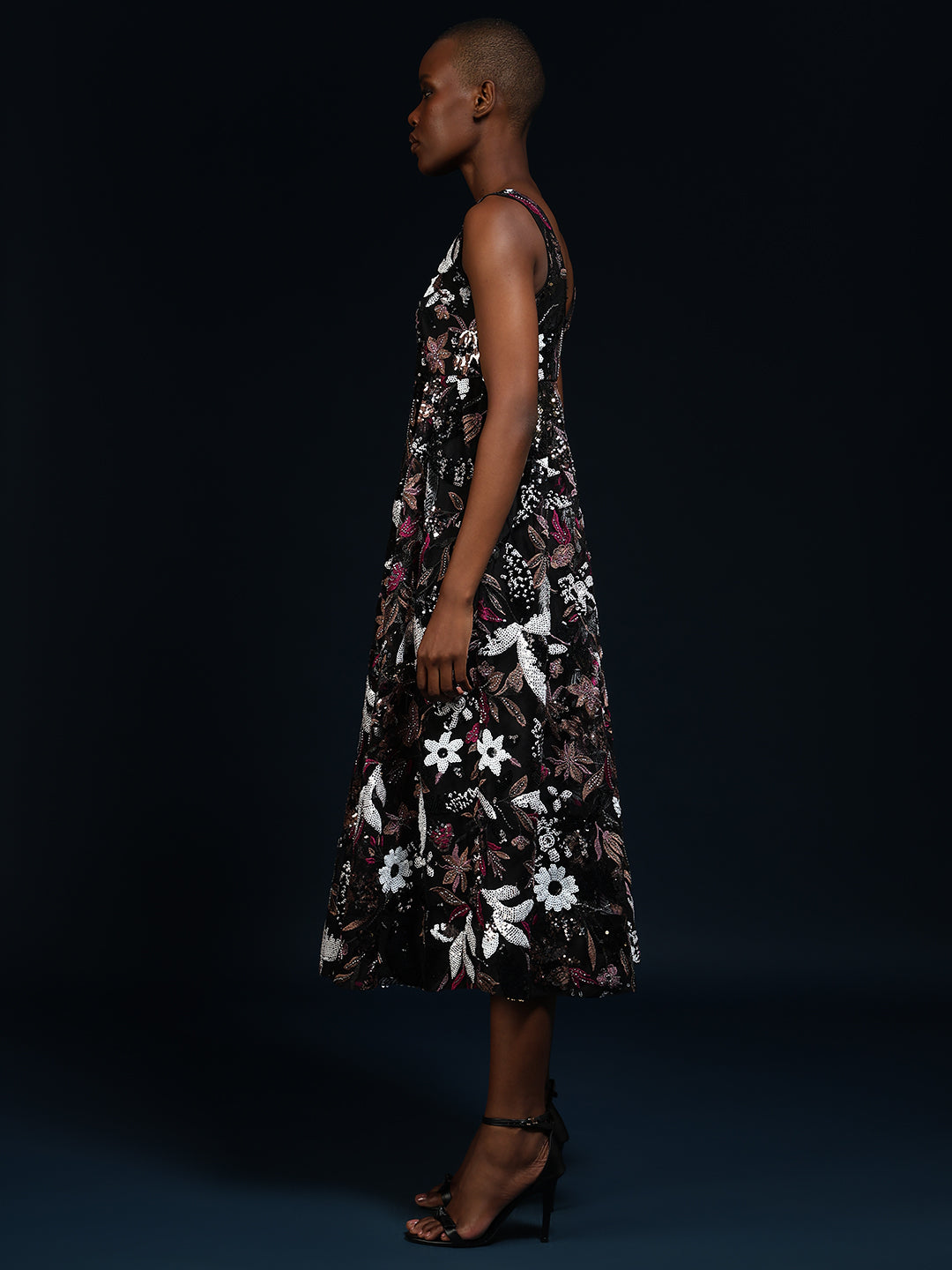 Marquee Black Floral Midi Dress