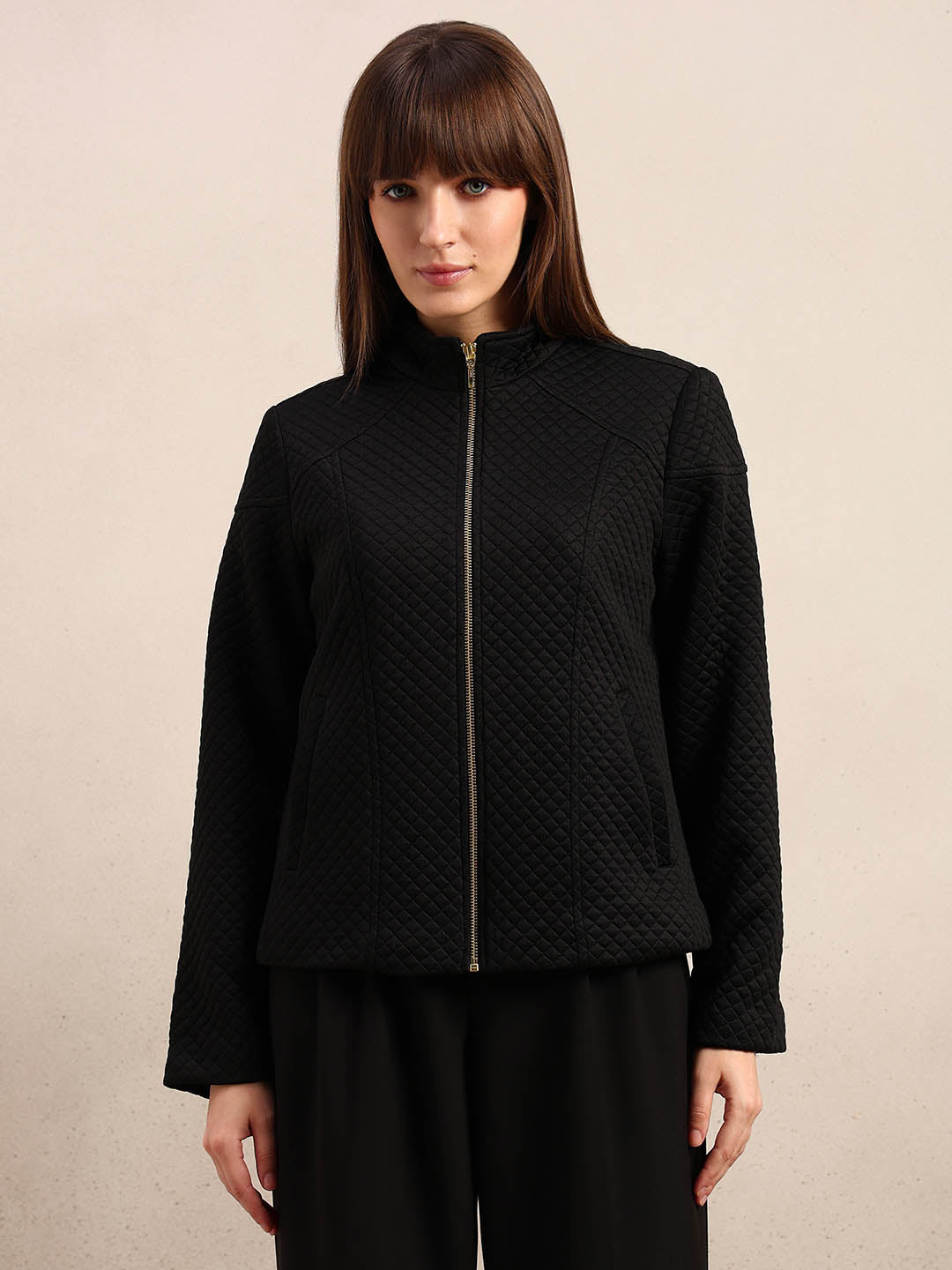 Black Quilted Zip Jacket