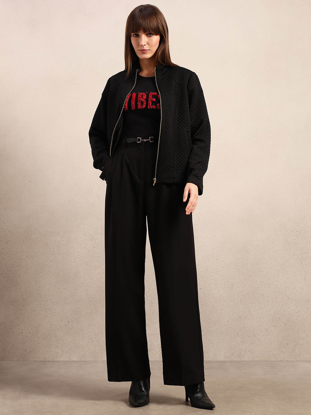 Black Quilted Zip Jacket