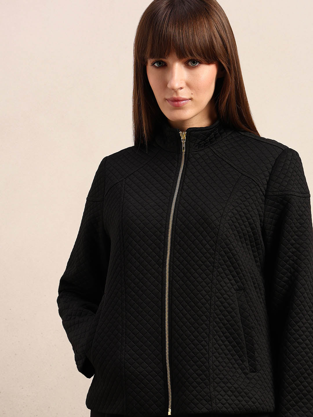 Black Quilted Zip Jacket