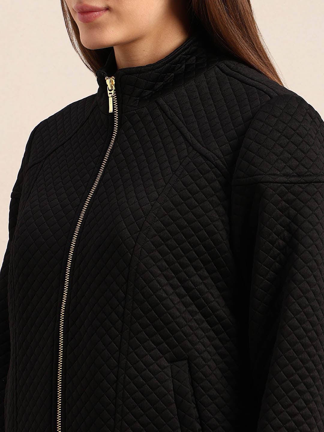 Black Quilted Zip Jacket