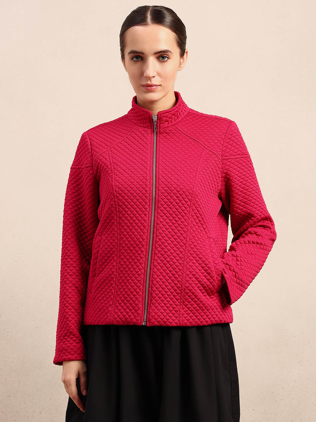 Berry Red Quilted Zip Jacket