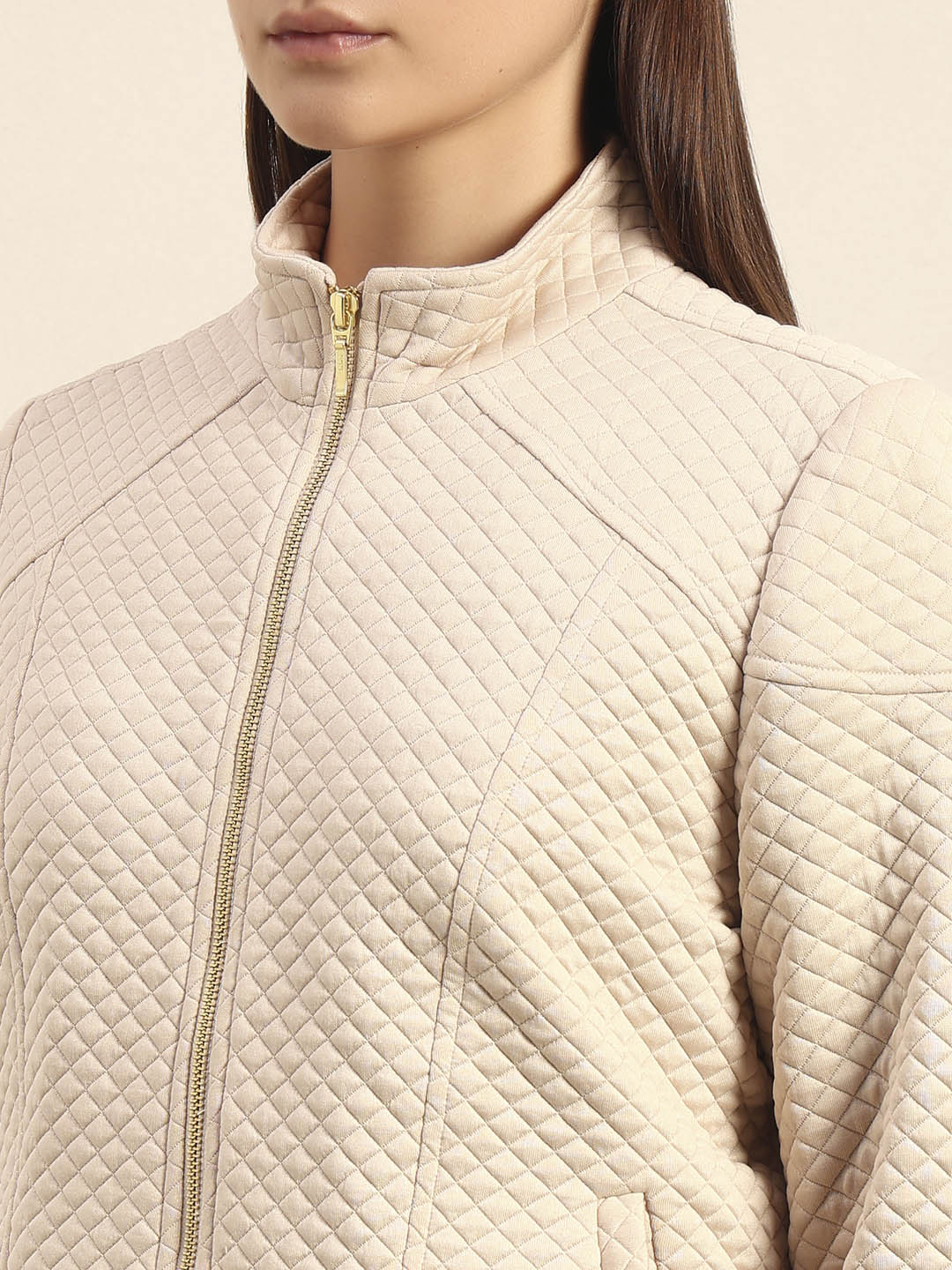 Cream Quilted Zip Jacket