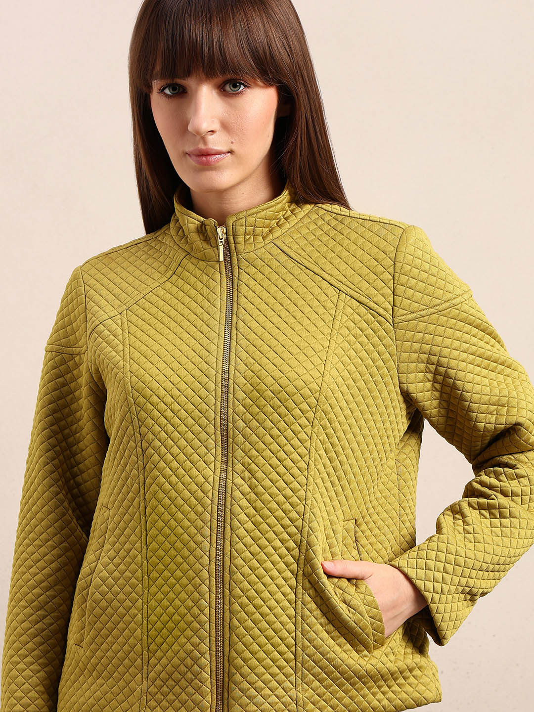 Sage Green Quilted Zip Jacket