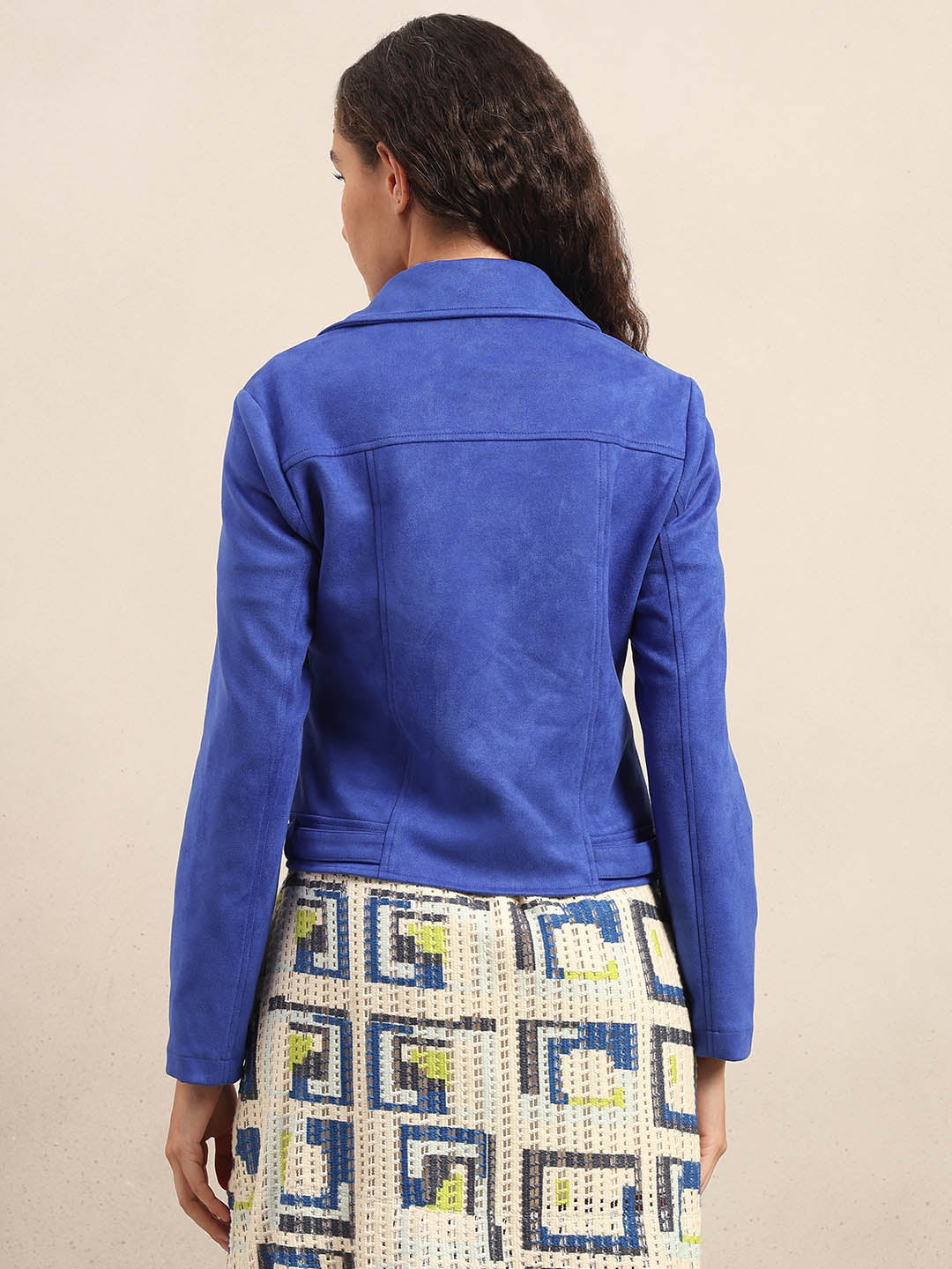 Blue Faux Suede Biker Jacket