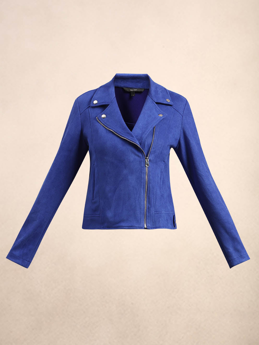 Blue Faux Suede Biker Jacket