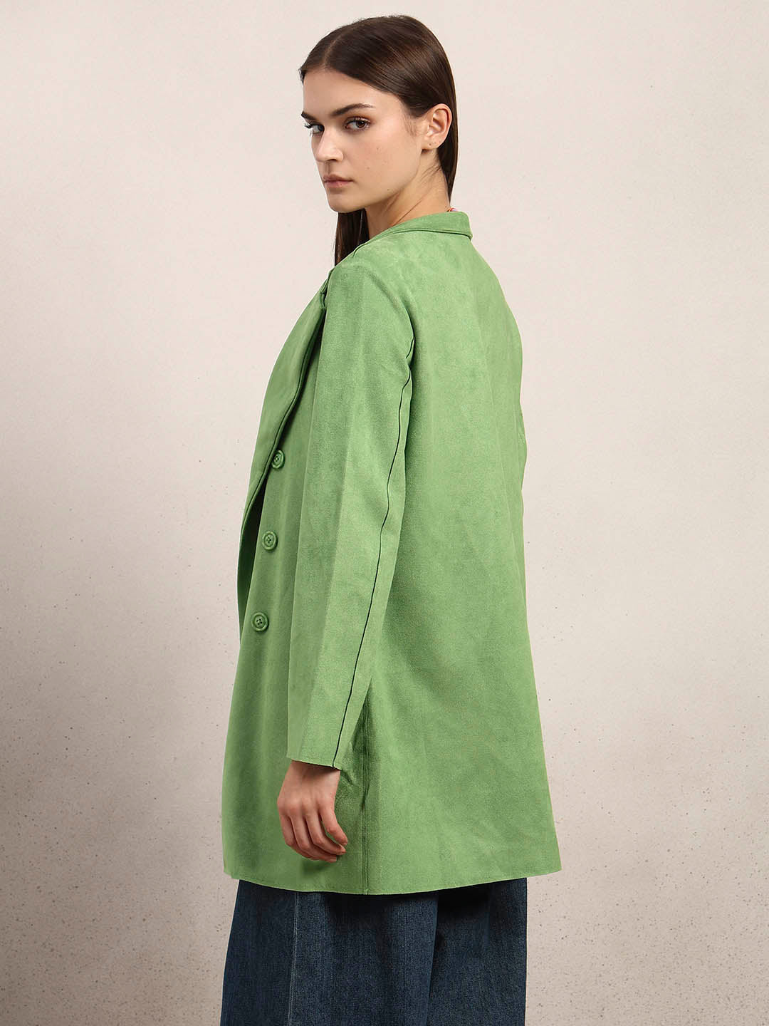 Lime Green Long Faux Suede Coat