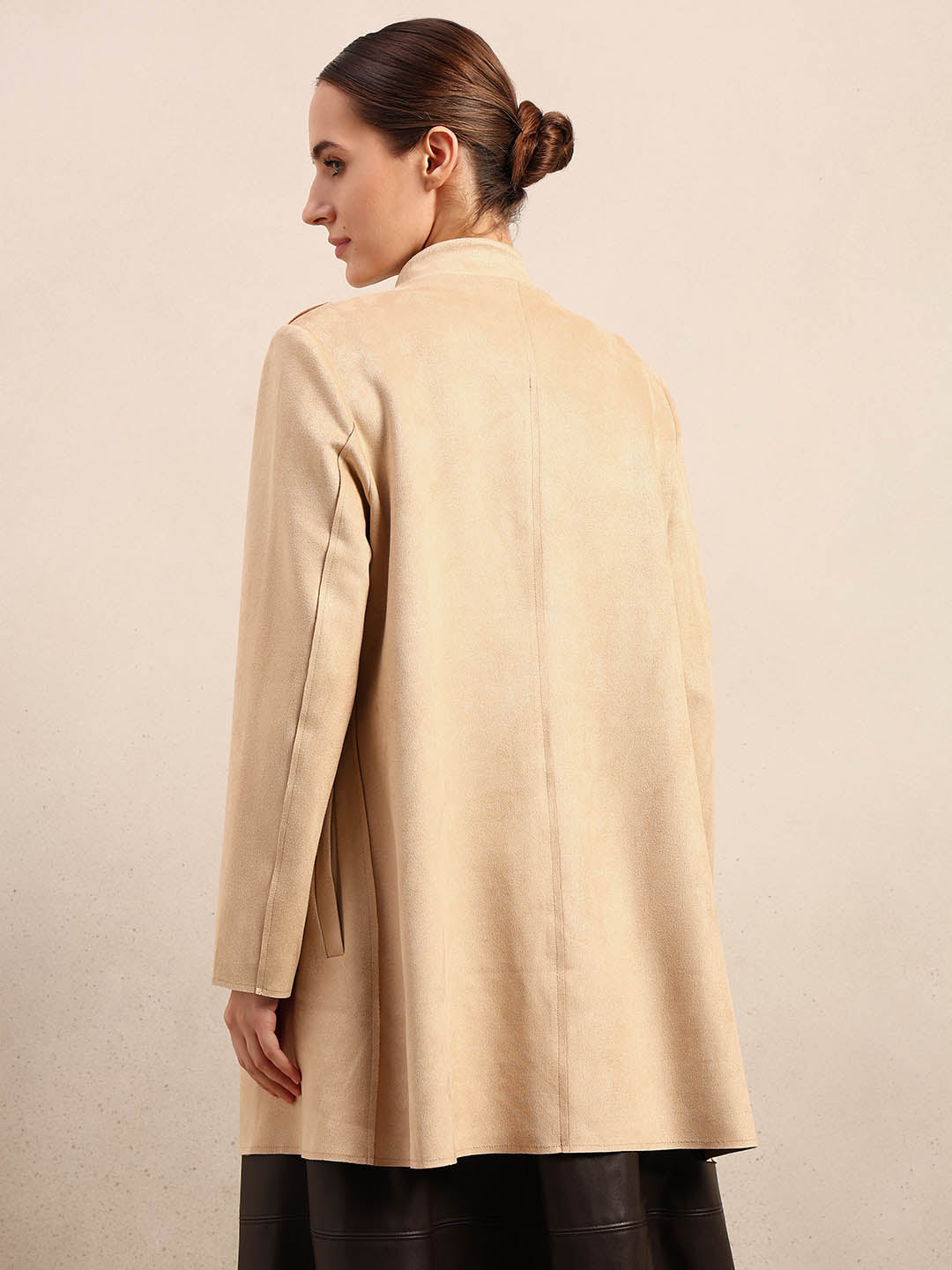 Beige Long Faux Suede Coat