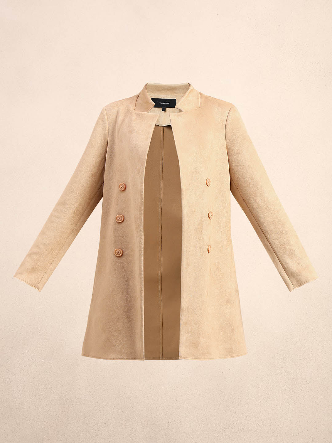 Beige Long Faux Suede Coat