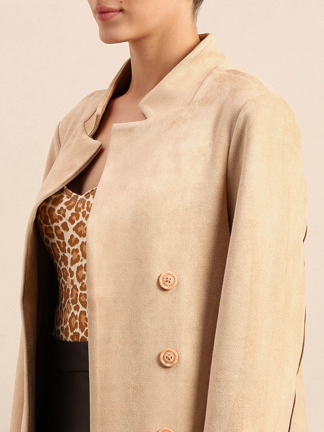 Beige Long Faux Suede Coat
