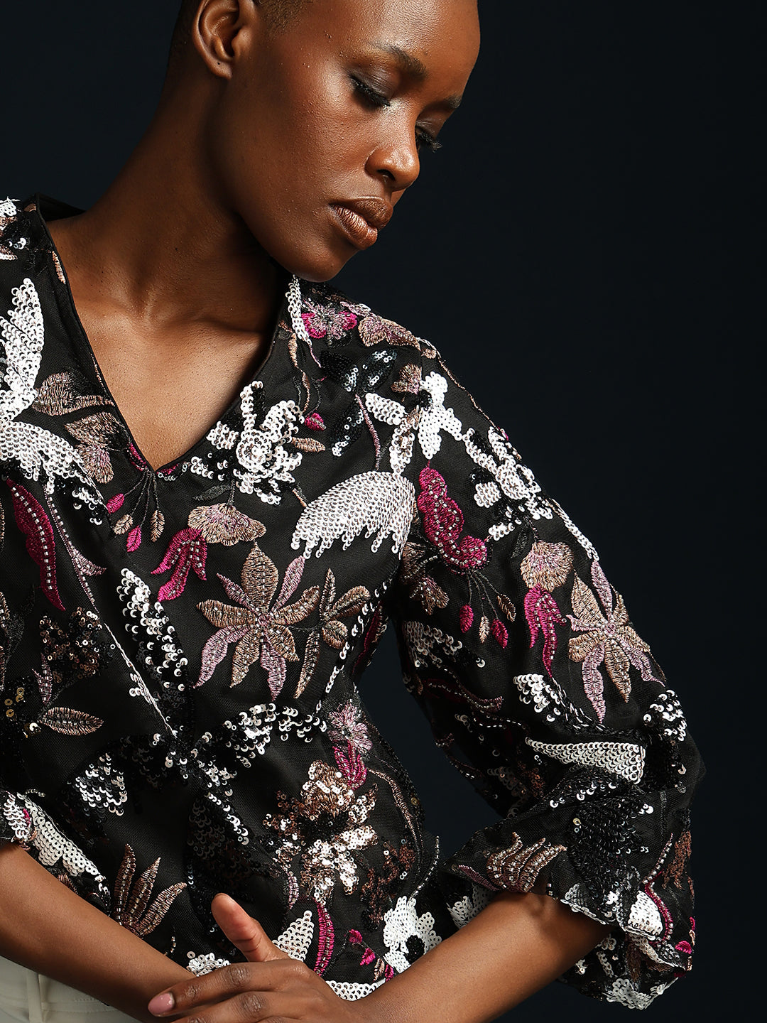 Marquee Floral Sequined Top