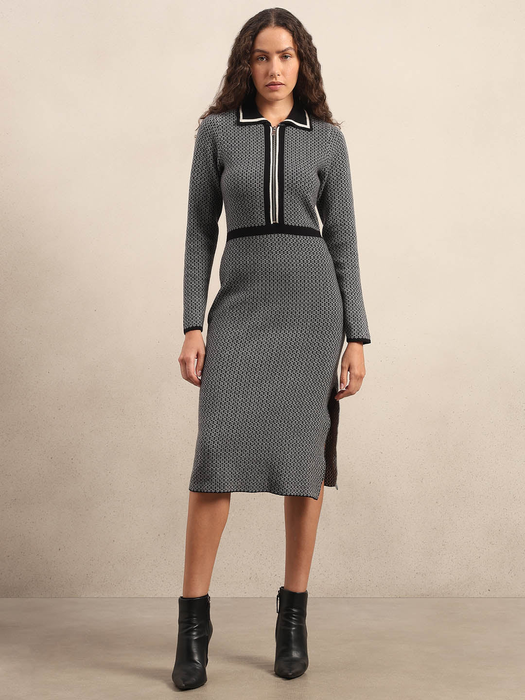 Grey Knitted Midi Dress