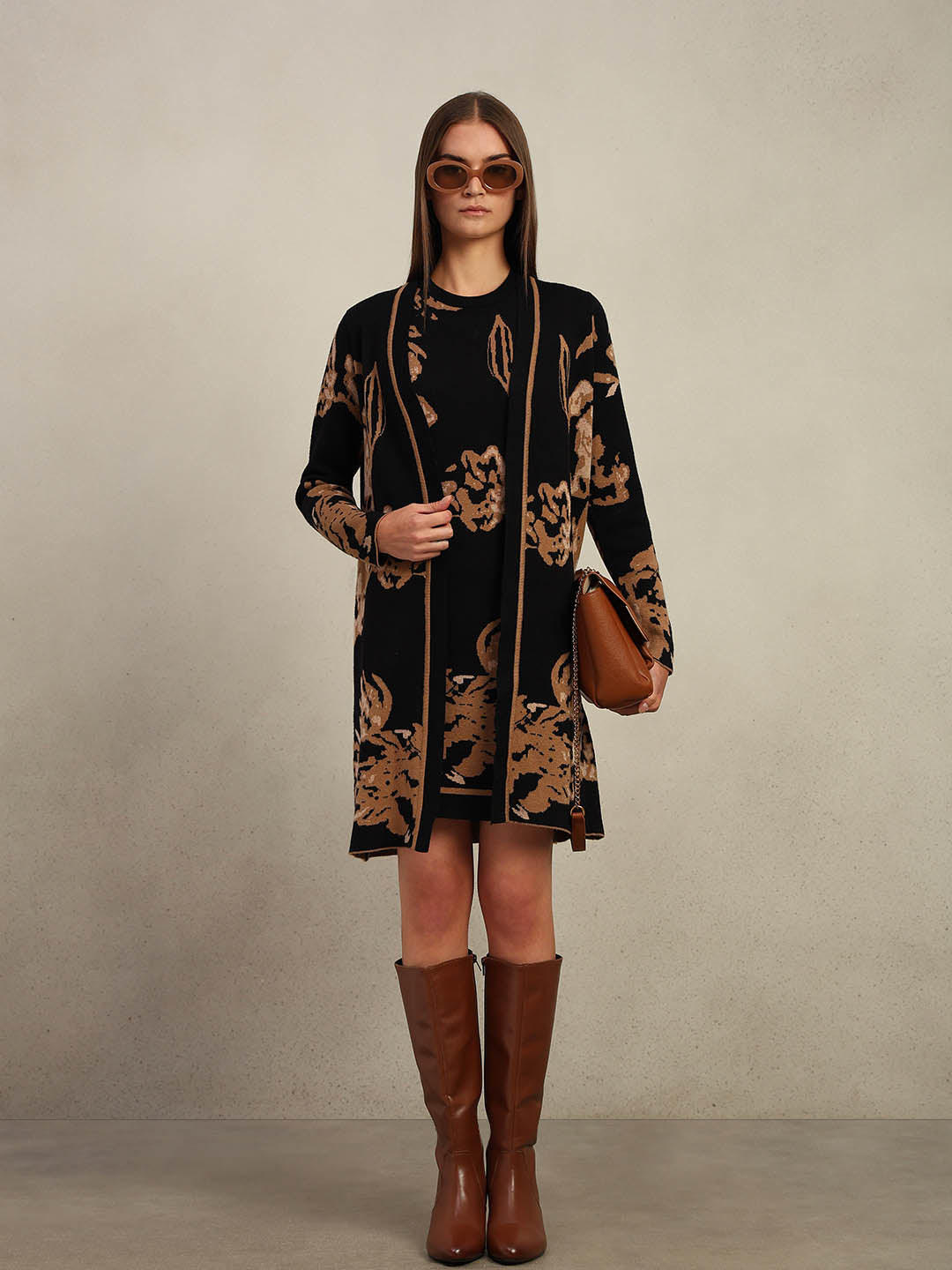 Long Floral Front Open Cardigan