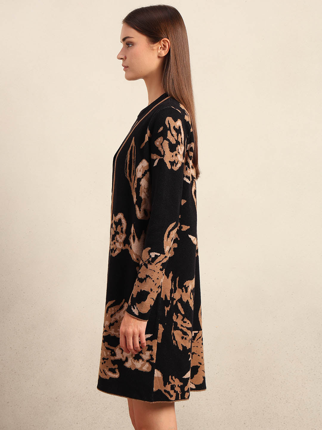 Long Floral Front Open Cardigan