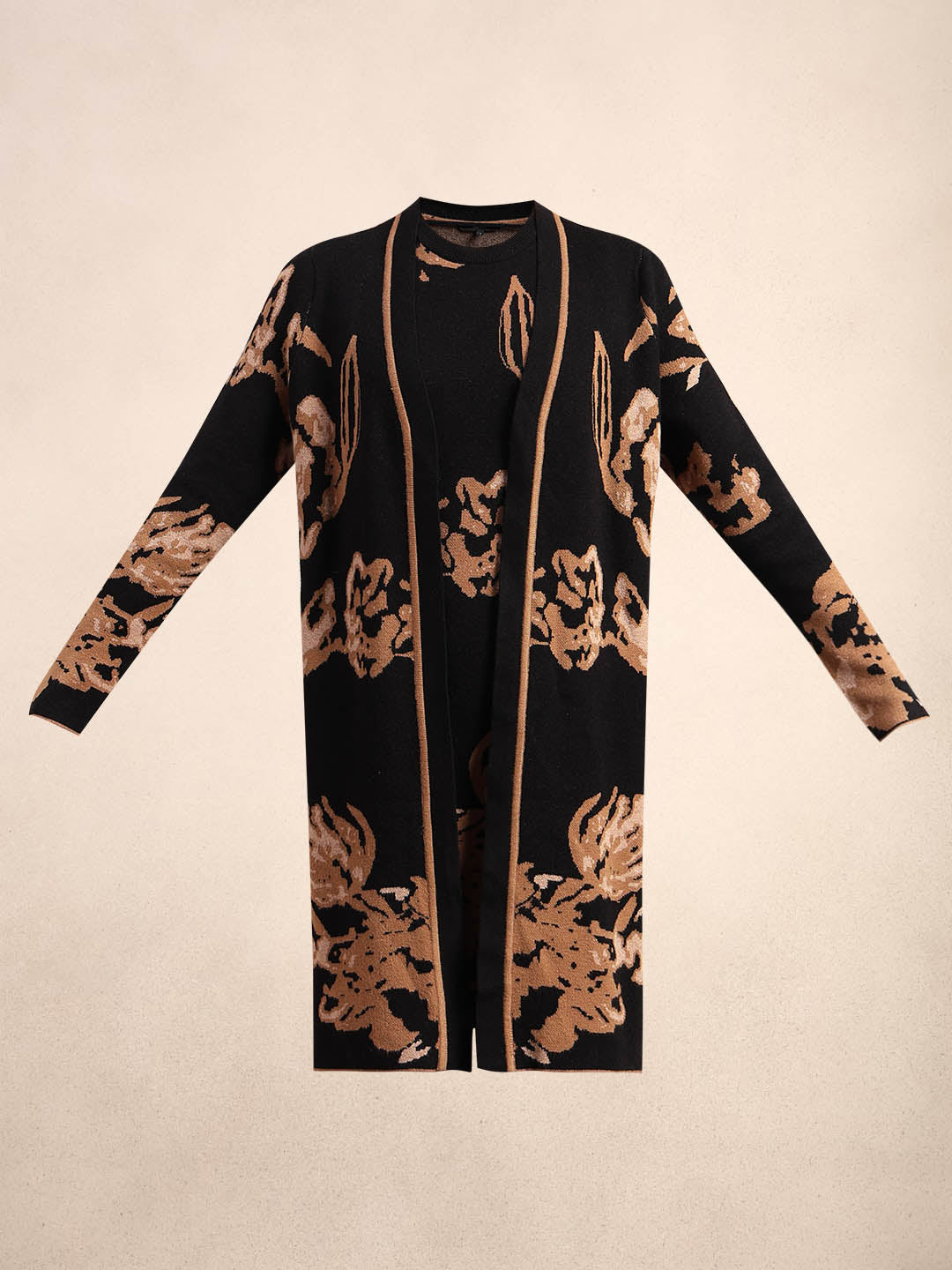 Long Floral Front Open Cardigan