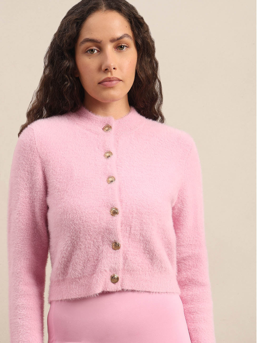 Pink Cropped Cardigan