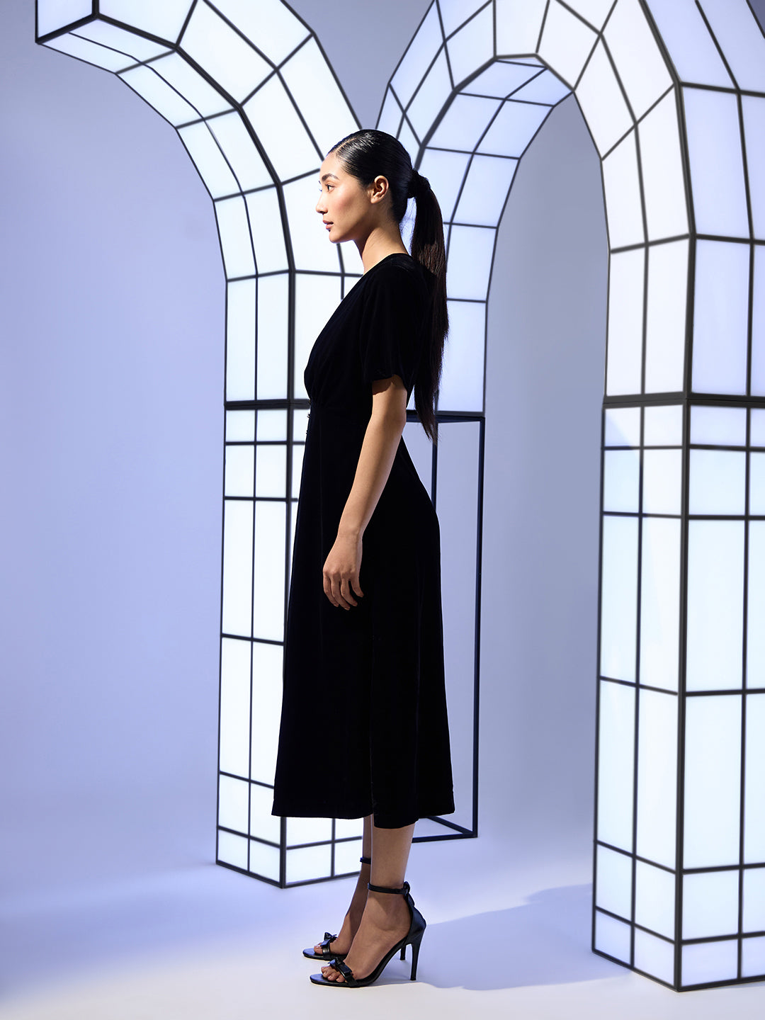 Velour Button Front Midi Dress