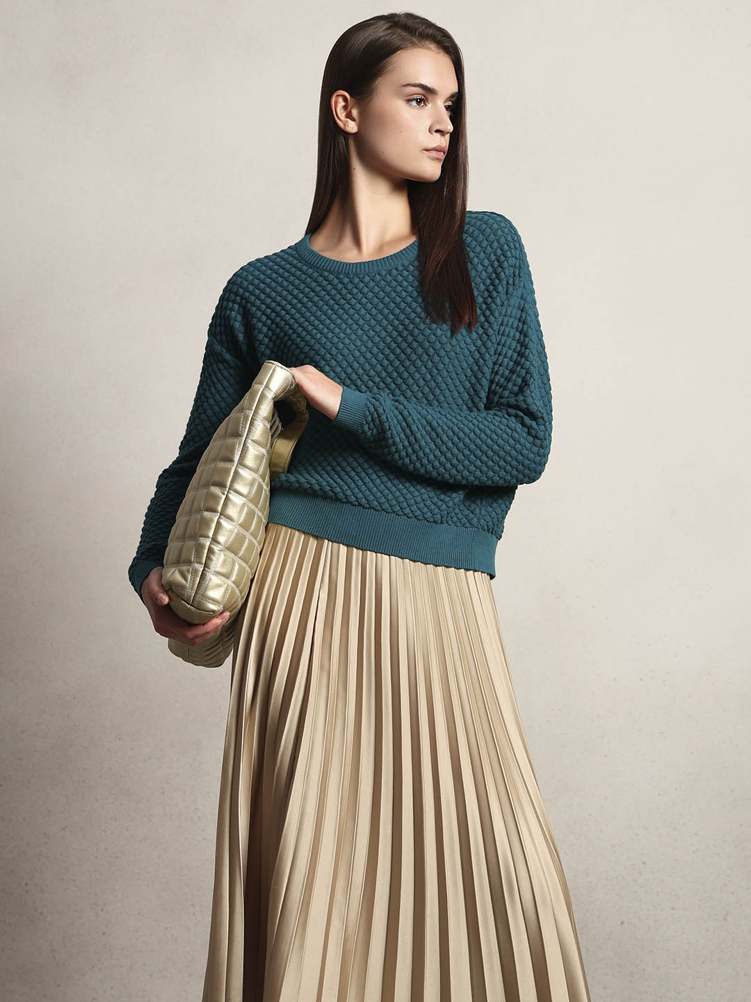 Teal Textured Knit Pullover