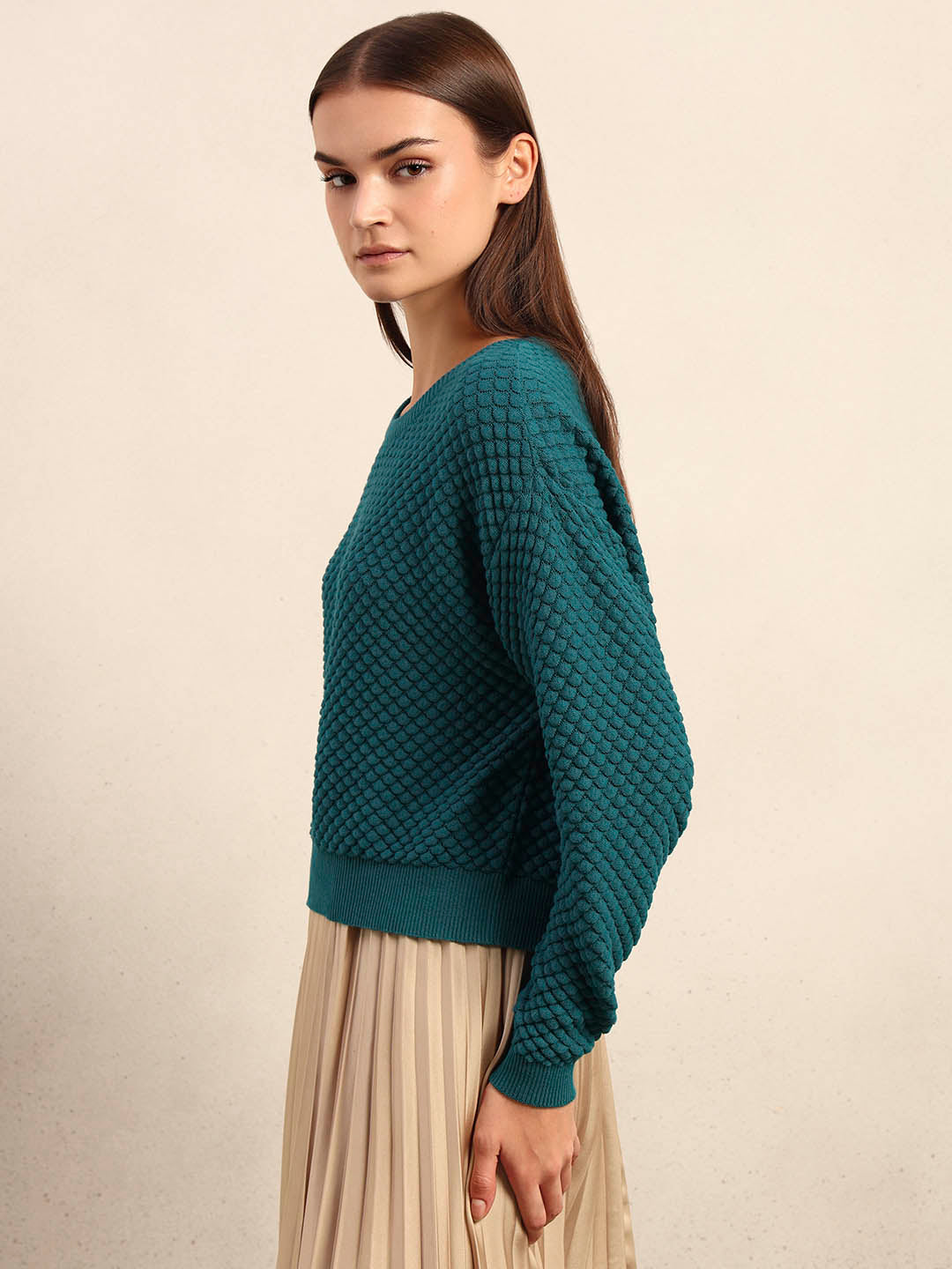 Teal Textured Knit Pullover