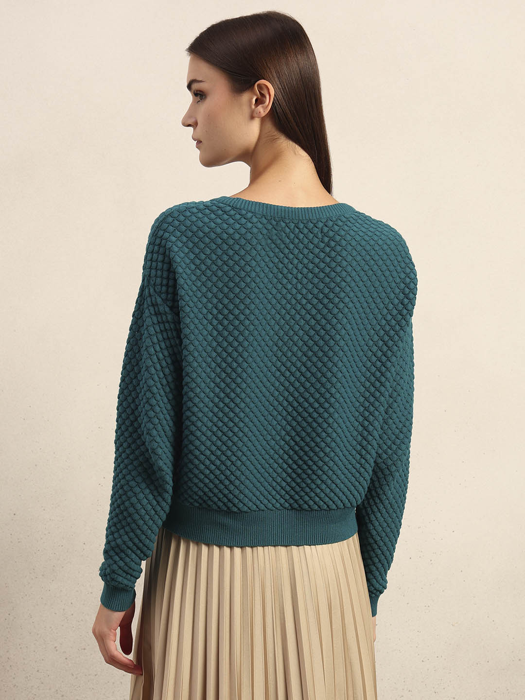 Teal Textured Knit Pullover